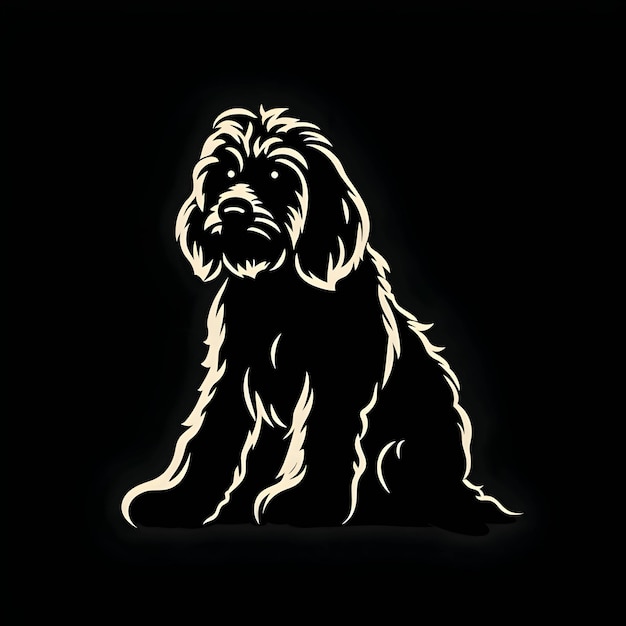 Silueta negra de un perro peludo sobre fondo negro