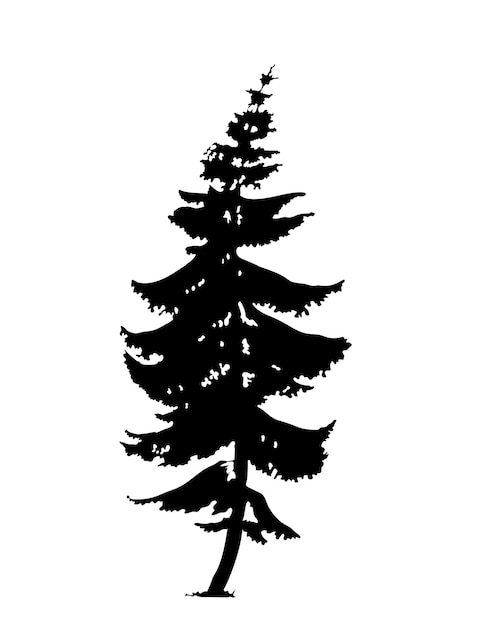 Silueta negra de planta de bosque de árbol con ramas con ecosistema de follaje y flora naturaleza y