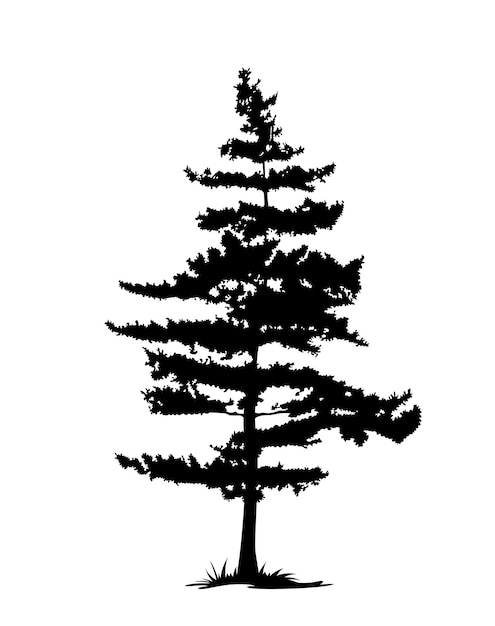 Silueta negra de planta de bosque de árbol con ramas con hojas plantilla para crear logotipos y