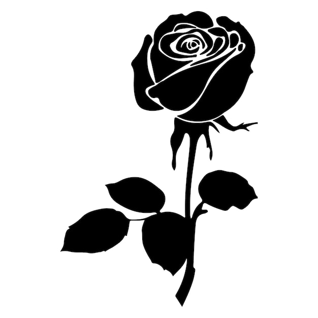 Silueta negra de la rosa Icono decorativo de la flor de la rosa Ilustración vectorial de la flor