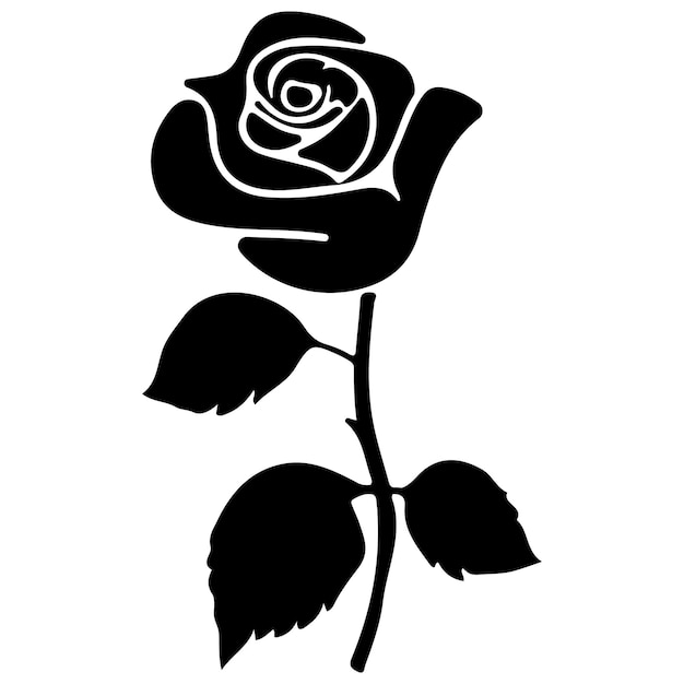 Silueta negra de la rosa Icono decorativo de la flor de la rosa Ilustración vectorial de la flor