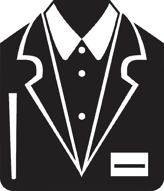 Vector una silueta negra de un traje con una etiqueta con el nombre y una etiqueta con el nombre.