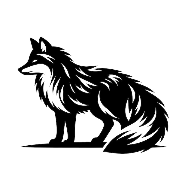 Silueta negra de un zorro sentado Animal salvaje con cola para tatuaje o diseño de logotipo