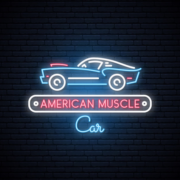 Vector silueta de neón del clásico coche del músculo americano.