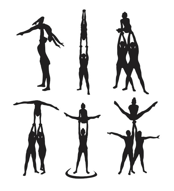 Vector silueta de niña acrobática arte en blanco y negro
