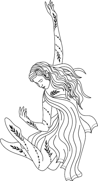 Silueta de una niña Bailarina silueta Bruja Vector ilustración lineal