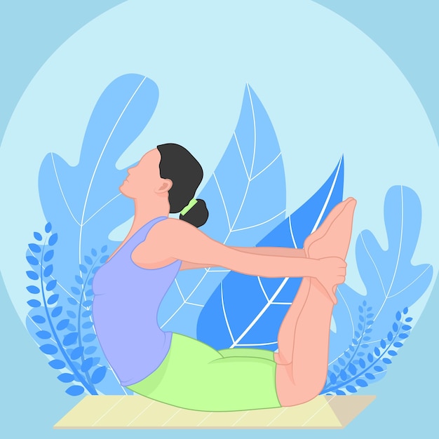 silueta, de, un, niña joven, hacer, yoga, pose, asanas