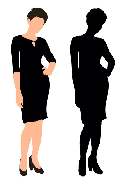 Silueta, de, un, niña, posar, vector, ilustración