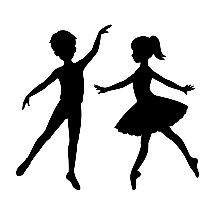 Vector silueta de un niño y una niña bailando con gracia en una postura de ballet silueta encantadora de niños bailando un ballet