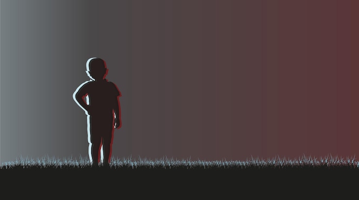 Vector silueta de un niño soledad gradiente siluela de un niño con sombras