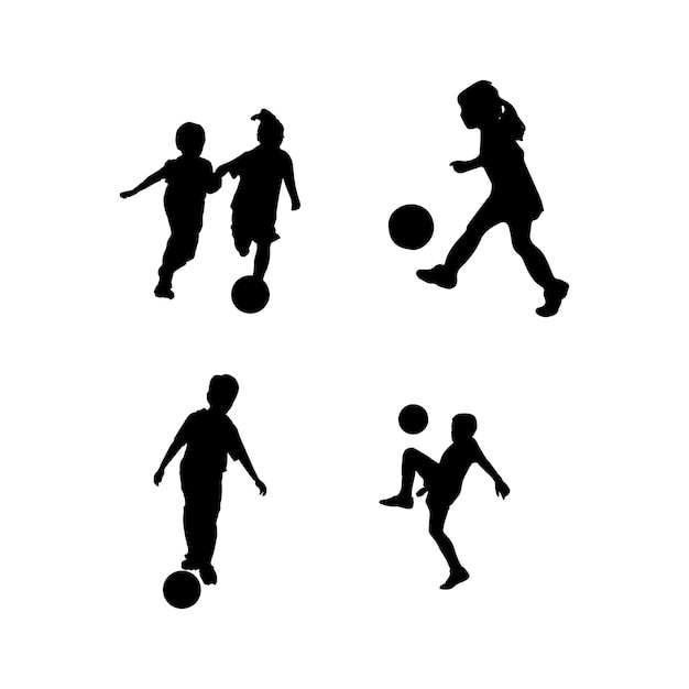 Vector silueta de niños jugar futbol futbol