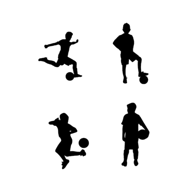 Vector silueta de niños jugar futbol futbol