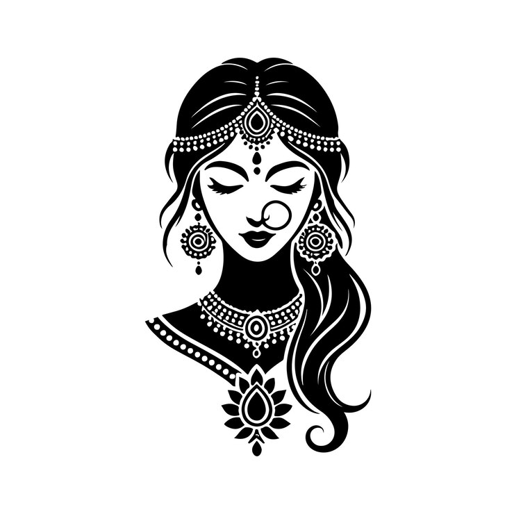 Silueta de novia india mujer negra