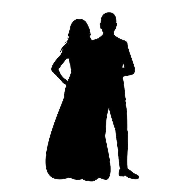 silueta, de, el, novia y novio, en, un, fondo blanco