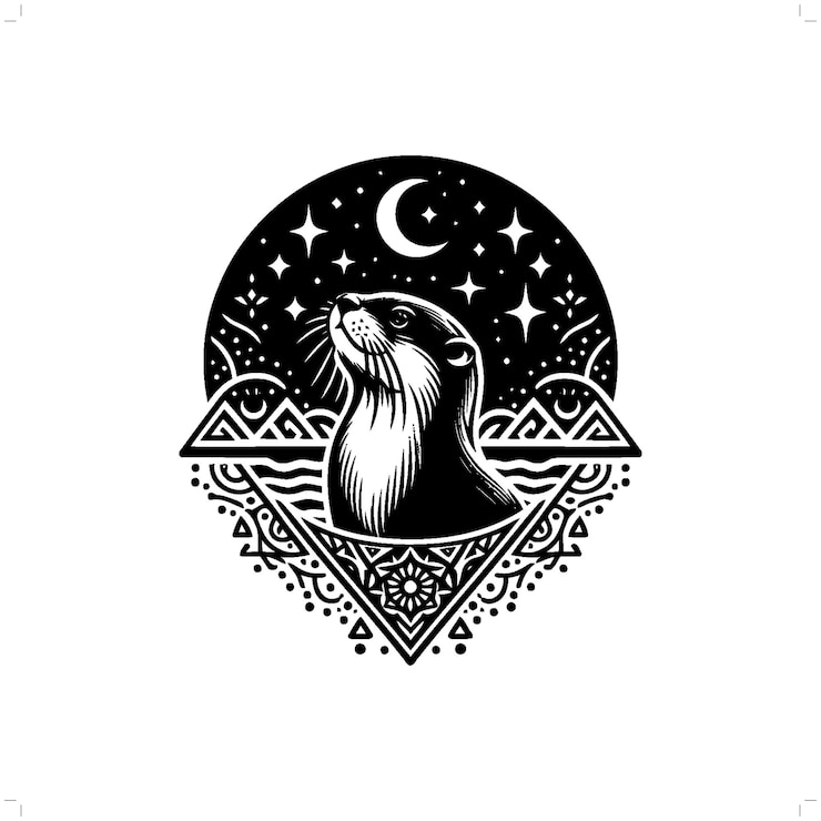 Vector silueta de la nutria en la ilustración de la naturaleza bohemia boho