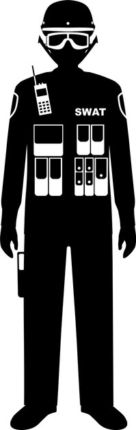 Silueta de un oficial de policía SWAT en uniforme tradicional Icono de carácter en estilo plano