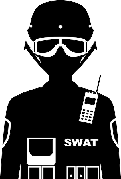 Silueta de una oficial de policía SWAT en uniforme tradicional Icono de personaje Avatar en estilo plano