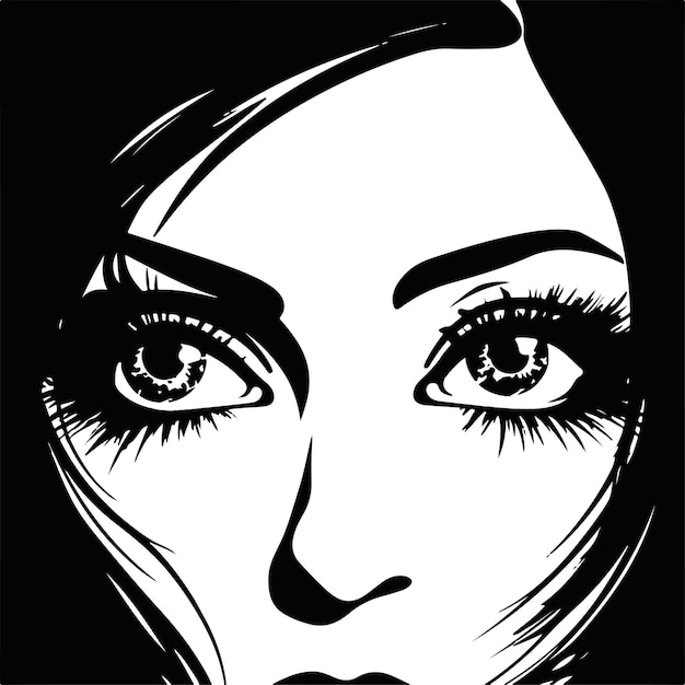 Silueta de ojos de niña vectorial con ilustración en blanco y negro