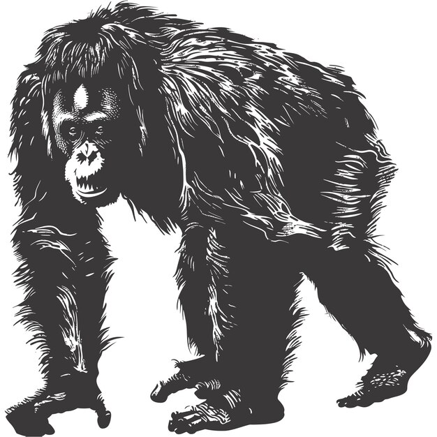 Vector silueta orang utan animal cuerpo entero color negro sólo