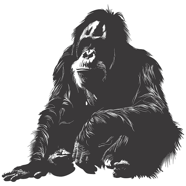 Vector silueta orang utan animal cuerpo entero color negro sólo