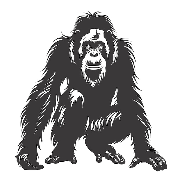 Vector silueta orang utan animal cuerpo entero color negro sólo