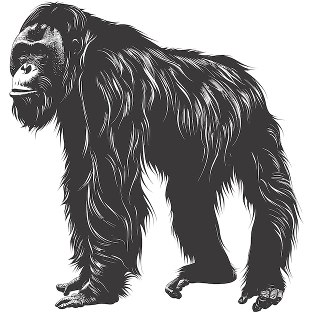 Vector silueta orang utan animal cuerpo entero color negro sólo