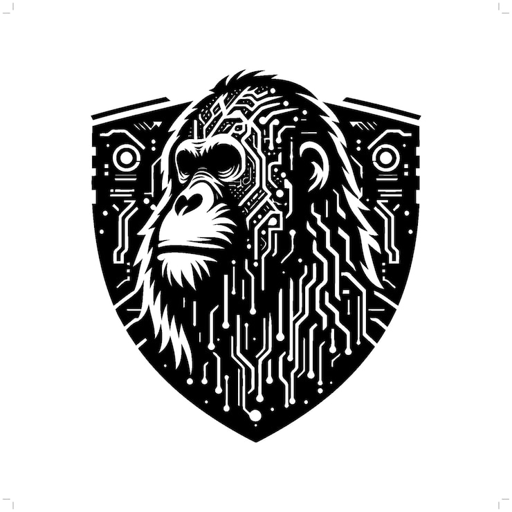 Vector silueta de orangután en el animal ciberpunk ilustración futurista moderna
