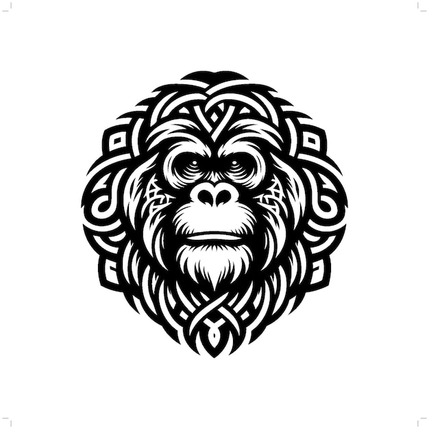 silueta de orangután en el animal nudo celta irlandés ilustración nórdica