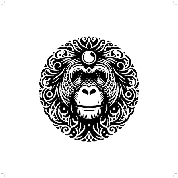 silueta de orangután en la ilustración de la naturaleza bohemia boho