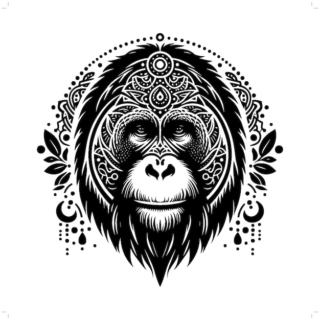 silueta de orangután en la ilustración de la naturaleza bohemia boho