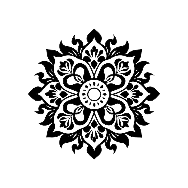 Silueta del ornamento de Mandala en la ilustración vectorial de fondo blanco