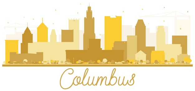 Vector silueta de oro del horizonte de la ciudad de columbus estados unidos. concepto plano simple para presentación turística, banner, cartel o sitio web. paisaje urbano de columbus con hitos.