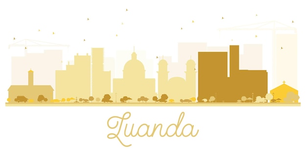 Silueta de oro del horizonte de la ciudad de luanda. ilustración vectorial. concepto plano simple para presentación turística, banner, cartel o sitio web. concepto de viajes de negocios. paisaje urbano con hitos.