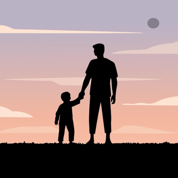 Silueta Padre e hijo con fondo de cielo al atardecer Feliz día del padre en las redes sociales