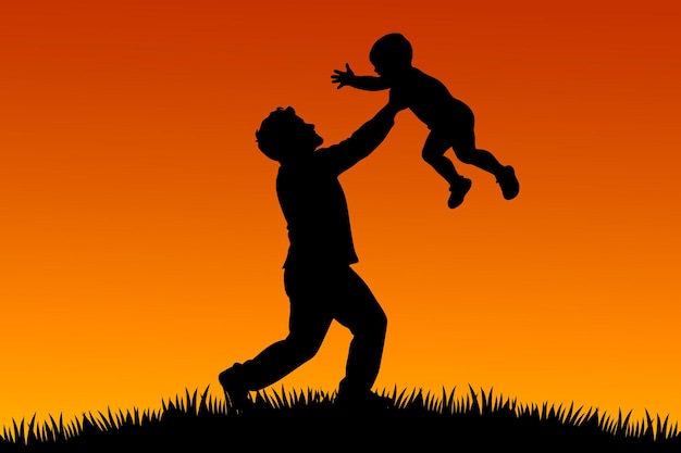 Silueta de un padre jugando con su hijo