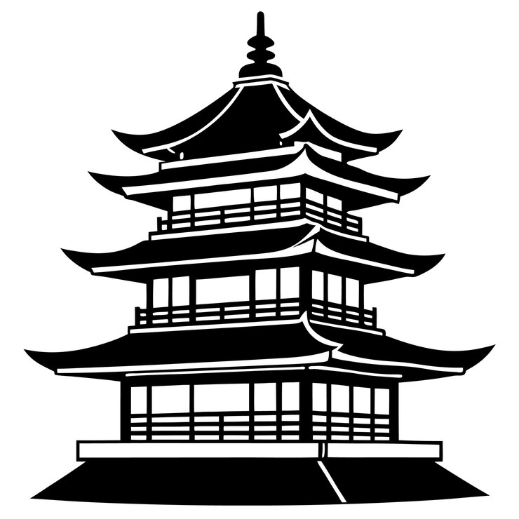 Vector silueta de una pagoda japonesa tradicional que muestra el diseño icónico del techo de varios niveles