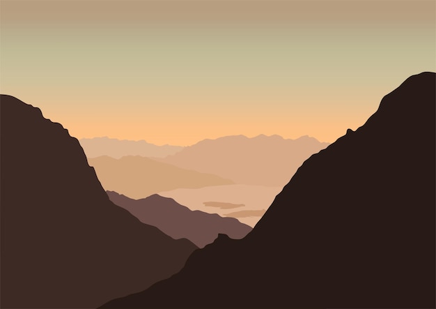 silueta de un paisaje natural de montañas y acantilados Ilustración vectorial en estilo plano