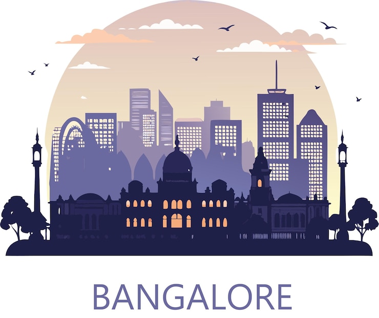 Vector la silueta del paisaje urbano de bangalore al atardecer