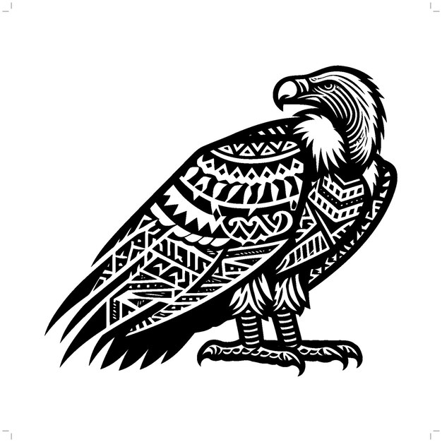 Vector silueta de un pájaro buitre en una ilustración tribal de la polinesia étnica animal