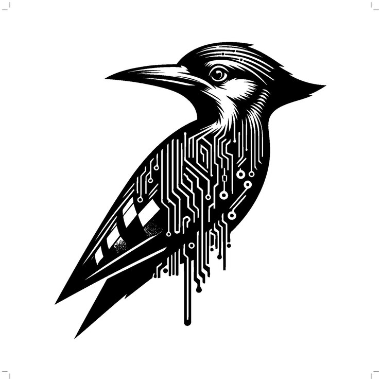 Vector la silueta del pájaro carpintero en la ilustración futurista moderna del ciberpunk animal