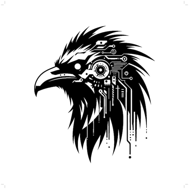 silueta de pájaro cuervo en el animal cyberpunk ilustración futurista moderna