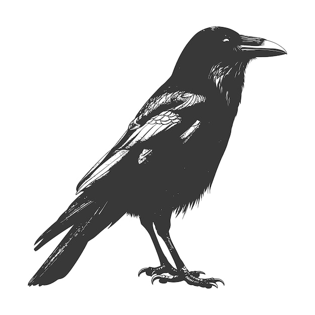 Silueta de pájaro cuervo color negro sólo completo