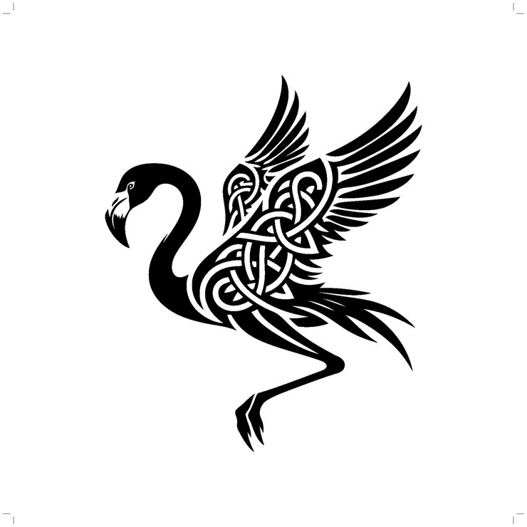 Vector silueta de pájaro flamenco en animal nudo celta ilustración nórdica irlandesa