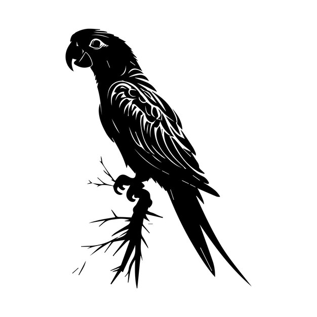 Silueta de pájaro negro aislado sobre fondo blanco