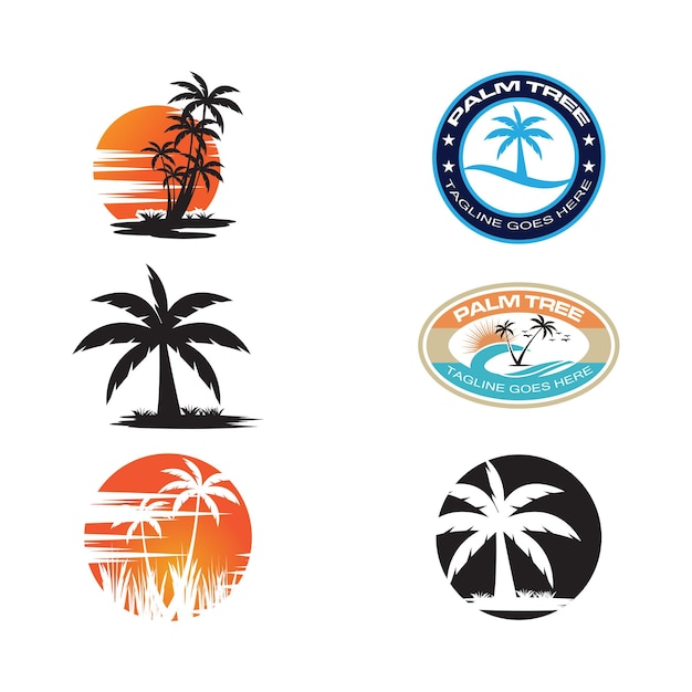 Silueta de Palm Tree Beach para el diseño del logotipo de Hotel Restaurant Vacation Holiday Travel