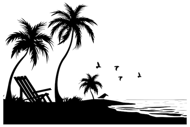Silueta de palmera en la playa junto al mar para las vacaciones de verano