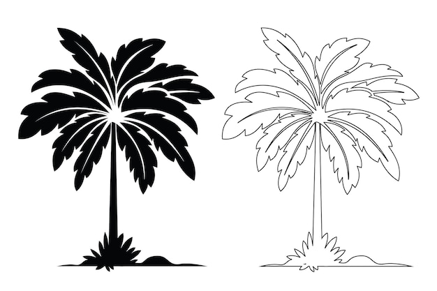 Silueta de palmera con vector de hierba