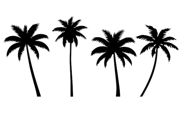 Silueta de palmeras en una playa con diseño plano