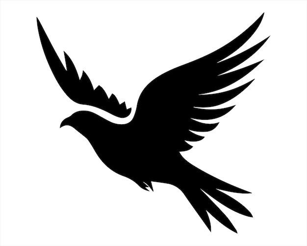 Silueta de paloma en un fondo blanco Ilustración vectorial aislada Silueta voladora de paloma
