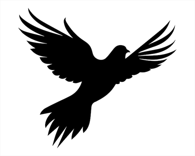 Silueta de paloma en un fondo blanco Ilustración vectorial aislada Silueta voladora de paloma